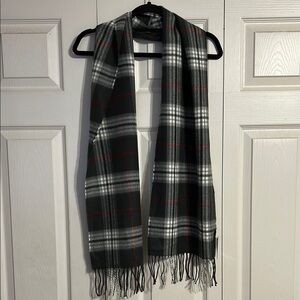 ALTARE Gray White Red Plaid Stripes Checkered Scarf Fringe NWT OSFA
